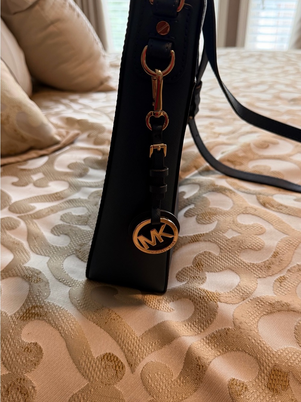 Michael Kors Aqua Blue Tote with Gold Logo Plaque - Picture 7 of 8